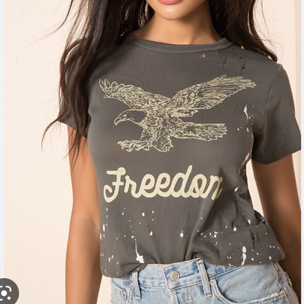 Anthropologie Chaser Ripped Eagle Freedom T Shirt Medium